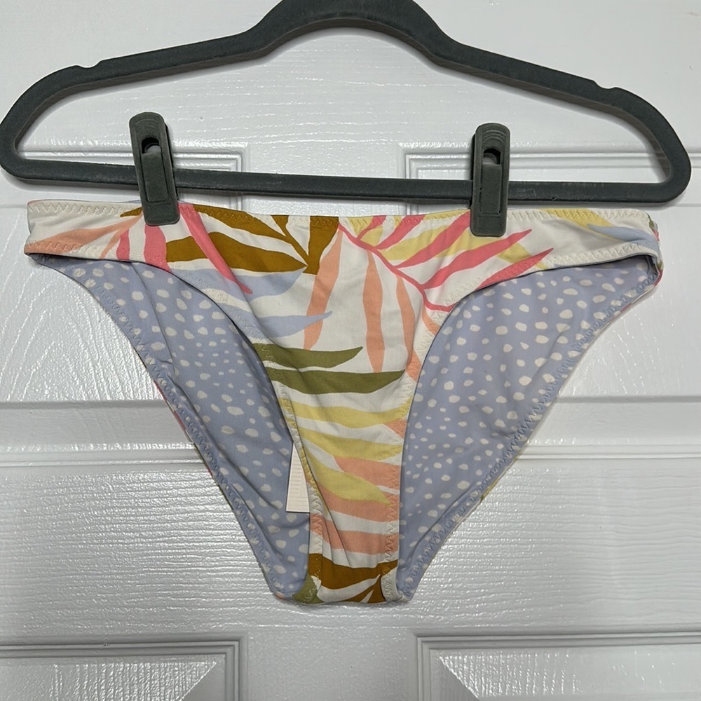 BILLABONG reversible tropical jungle / polka dot low rider bikini bottom XL NWT